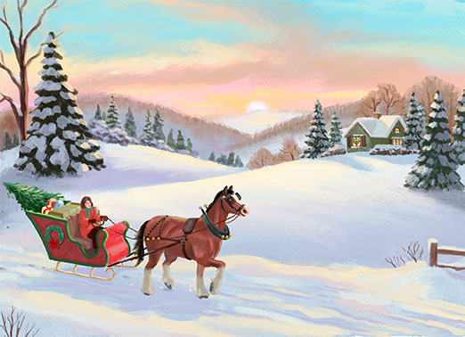 Moving Sleigh Funny Christmas   A sweet Christmas card wishing a Happy New Year and a Merry Christmas. | merry Christmas happy new year illustration sleigh snow sweet  Wishing you a Merry Christmas and a Happy New Year.